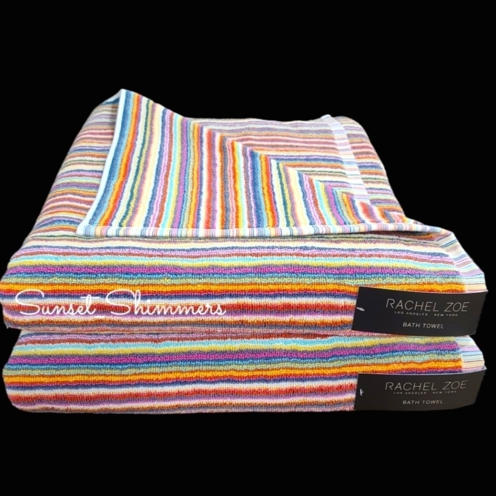 8pc Rachel Zoe Cotton Rainbow Striped Multicolored Bath Hand Washcloth Towel Set - Picture 5 of 9